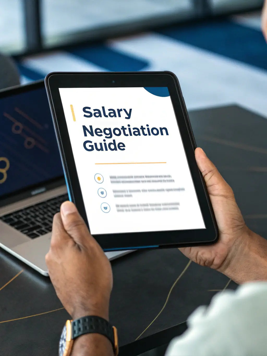 A close-up shot of negotiation scripts on a tablet, highlighting key phrases and strategies for successful real estate deals.
